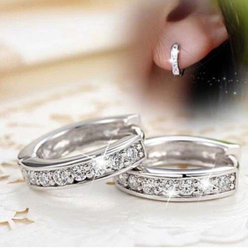 Charm Crystal 925 Sterling Silver Stud Hoop Earrings Fashion Women UK Jewelry