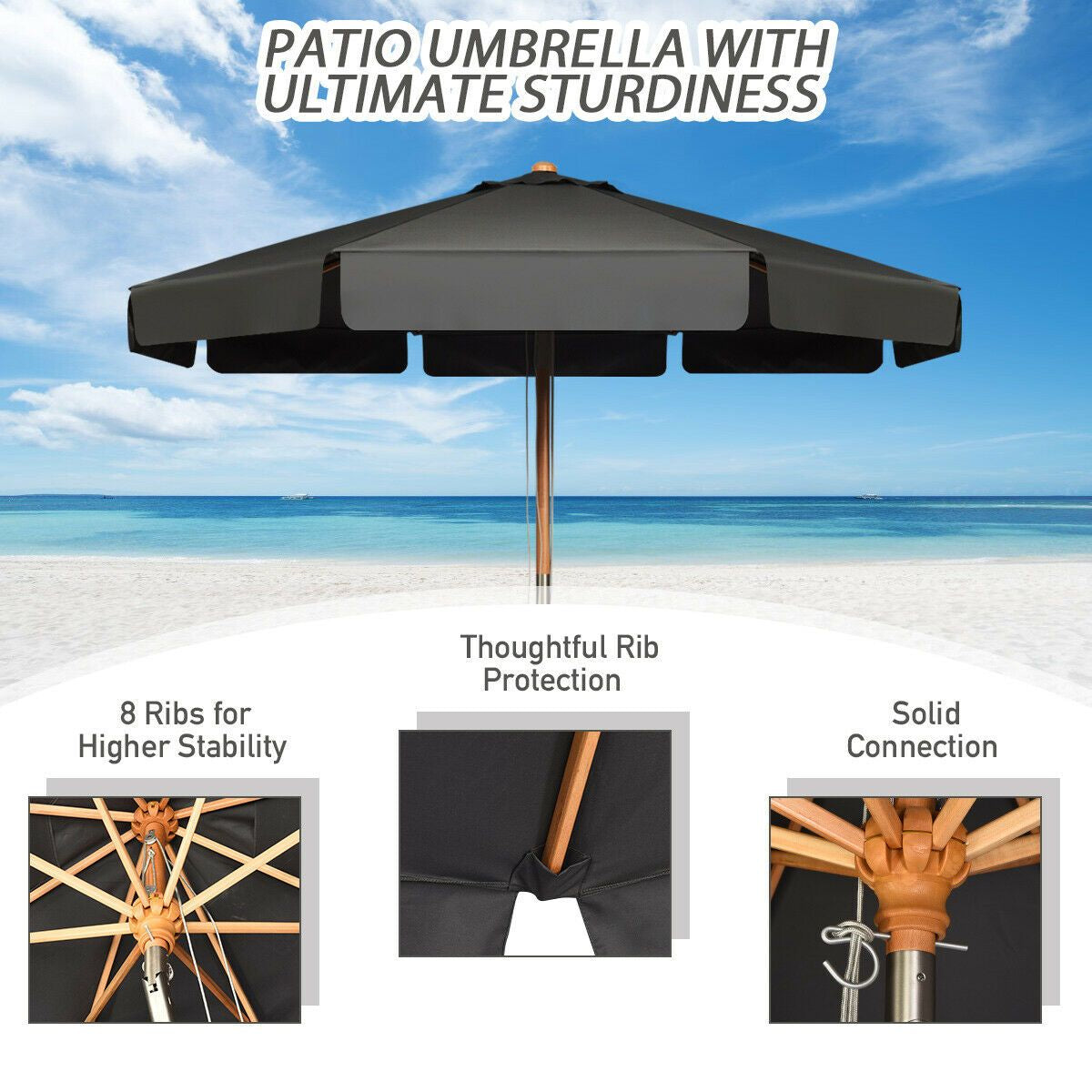 3M Garden Parasol Umbrella Garden Outdoor Sun Shade