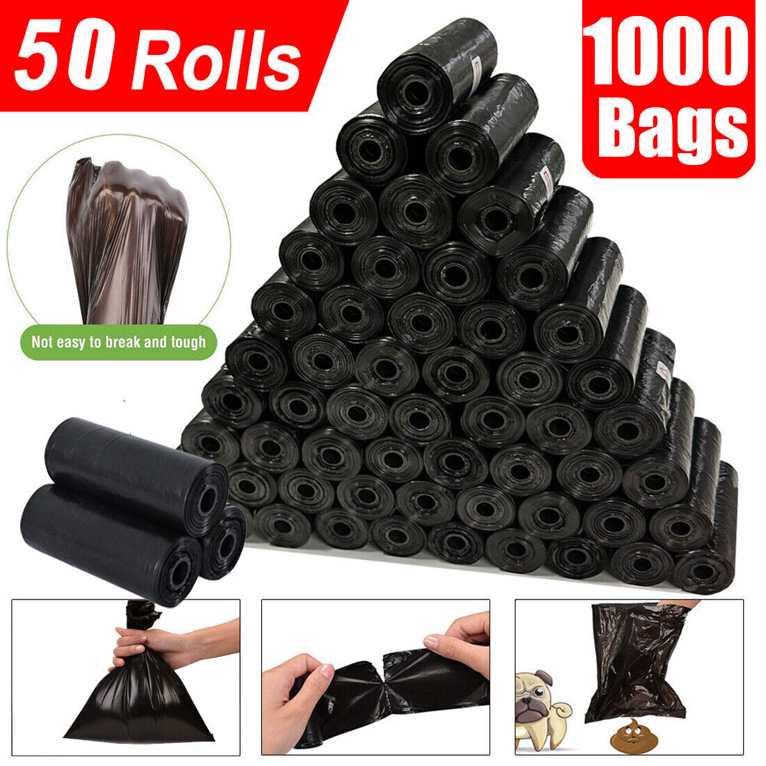 Unscented 1000X Dog Poop Bags Biodegradable Pet Cat Poo Waste Bags