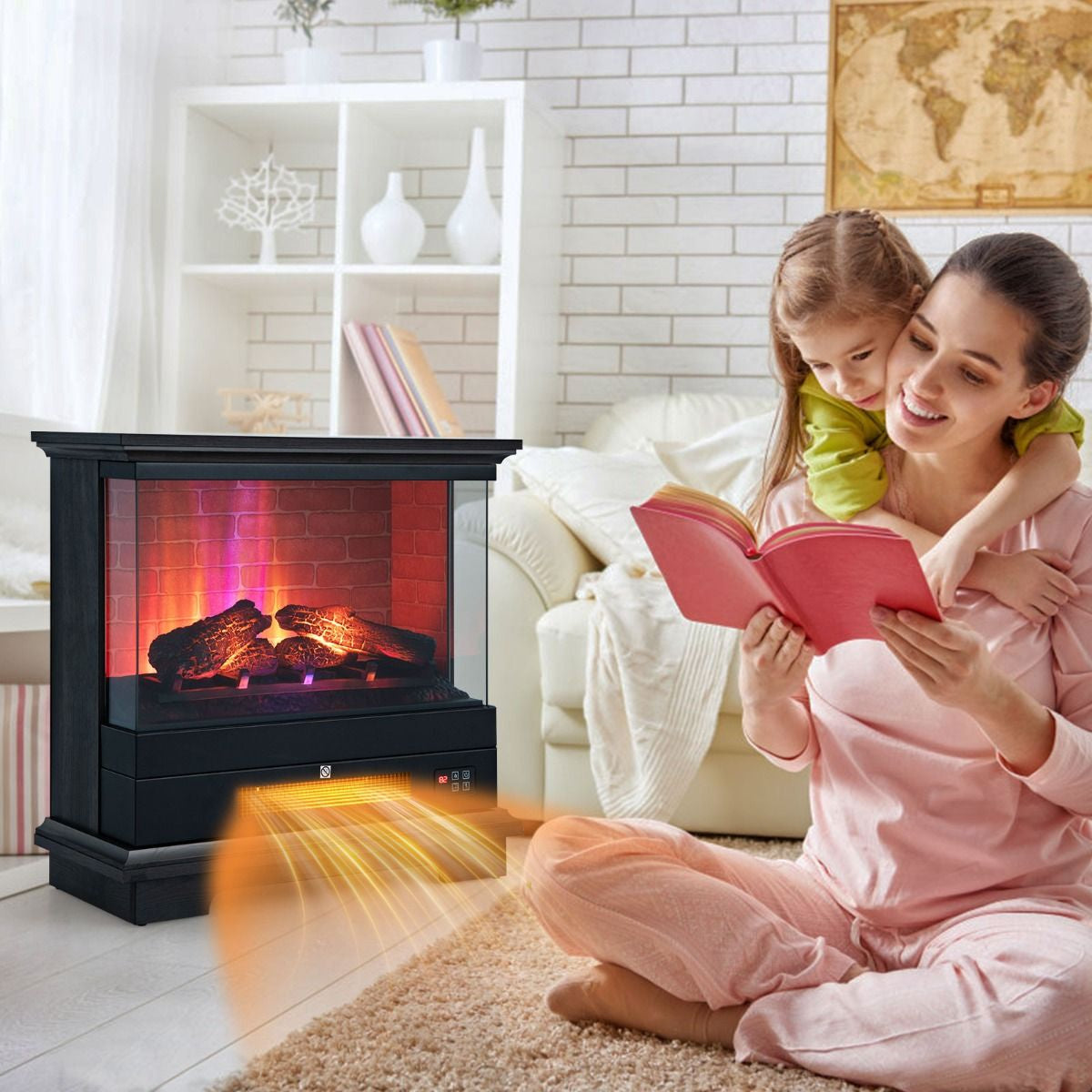 2000W Electric Fireplace Heater with 3-Level Vivid Flame