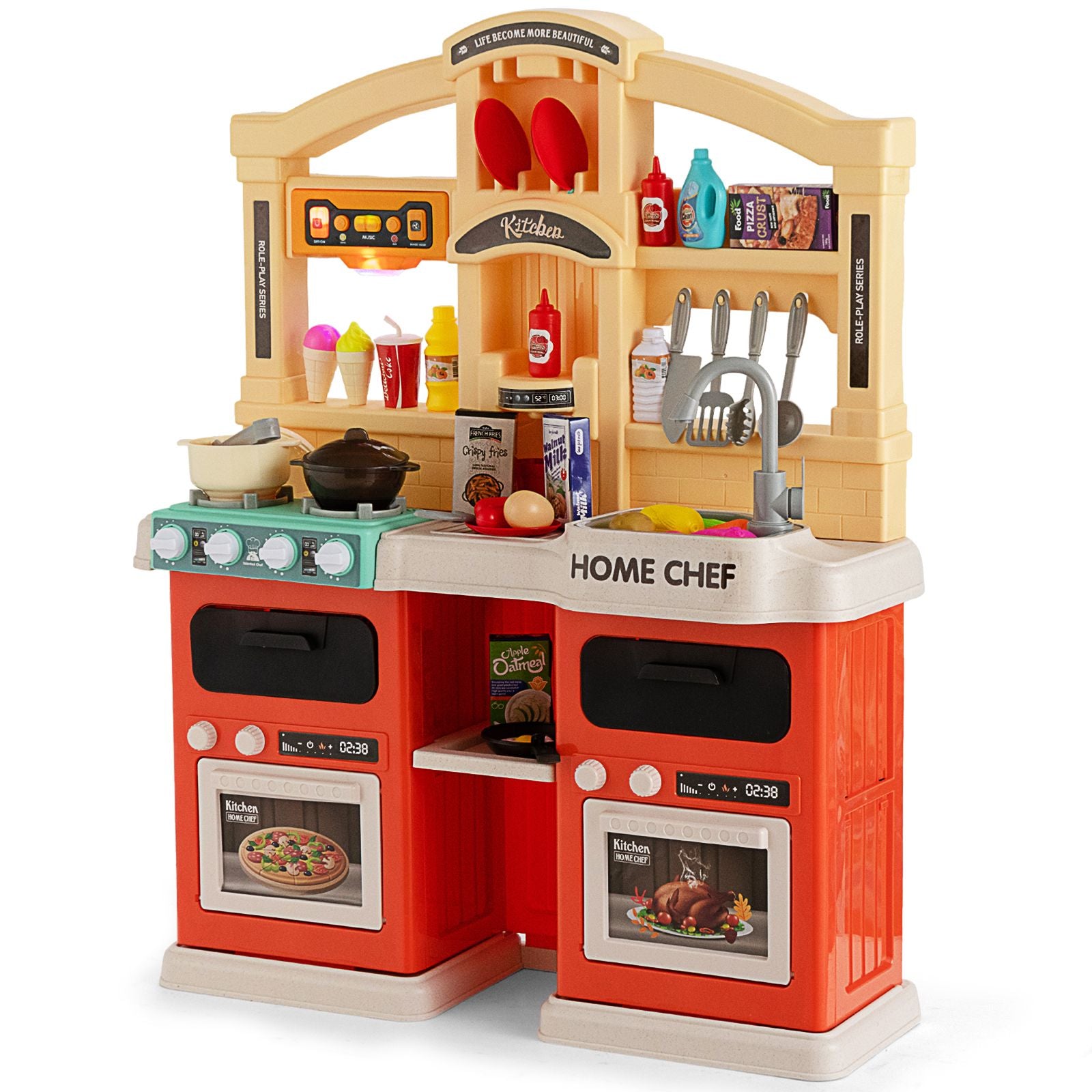 69 Pieces Kids Kitchen Playset Toy with Boiling and Vapor Effects