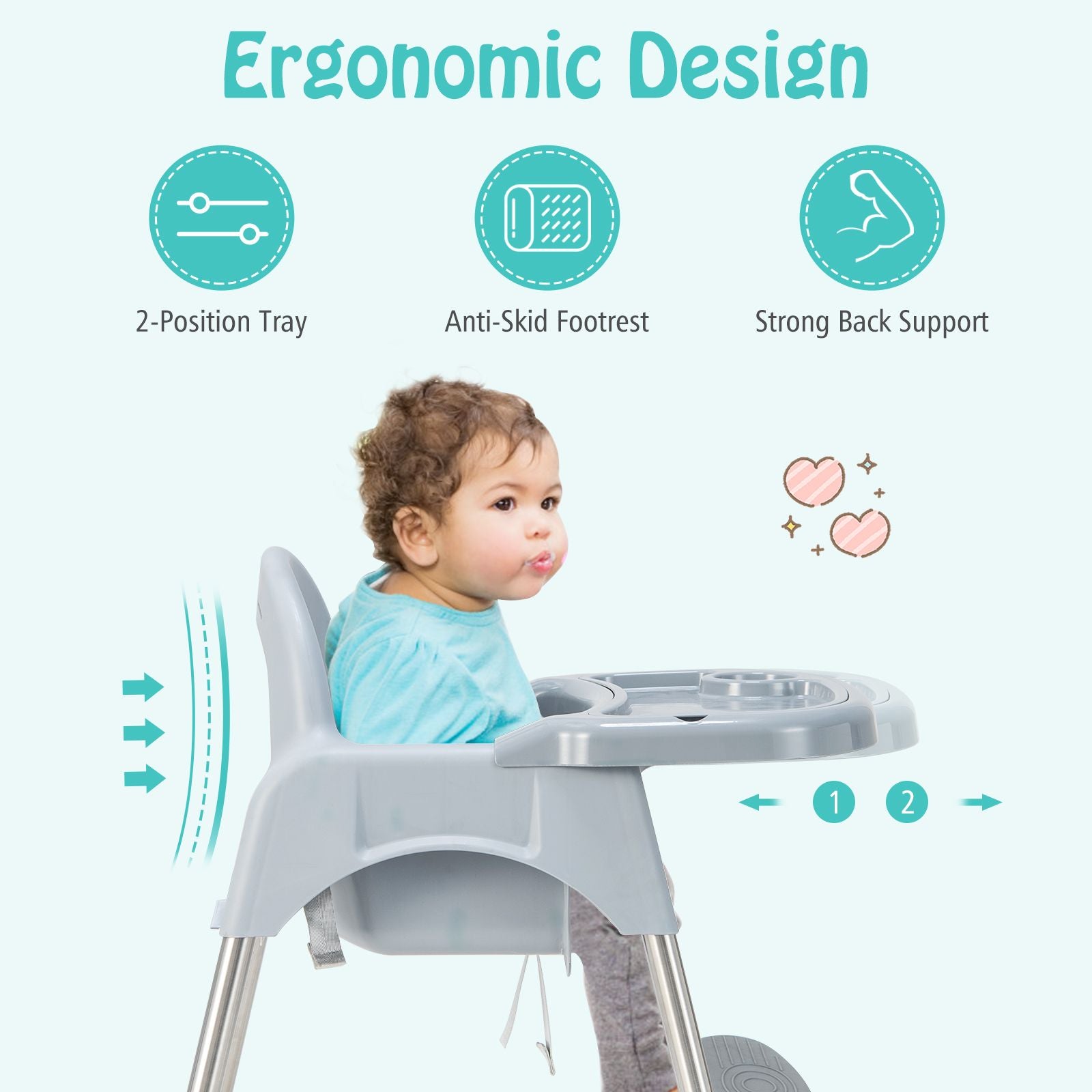 4 in 1 Adjustable Baby High Chair with Double Removable Tray