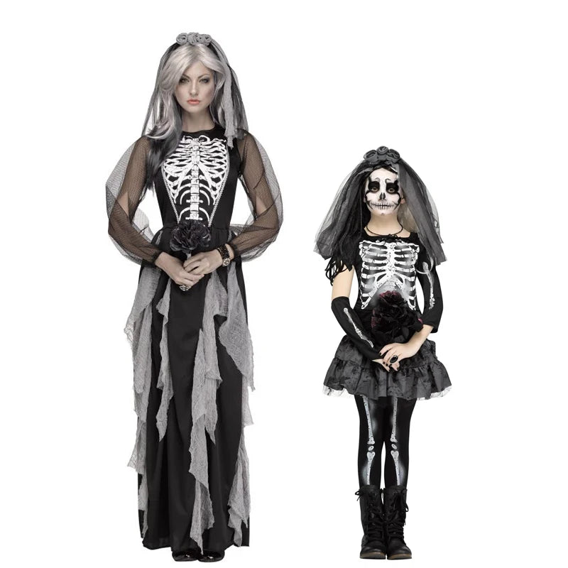 Women Gothic Skeleton Bride Costume Girl Corpse Bride Costumes Scary Skeleton Halloween Costume 2020 New Arrival