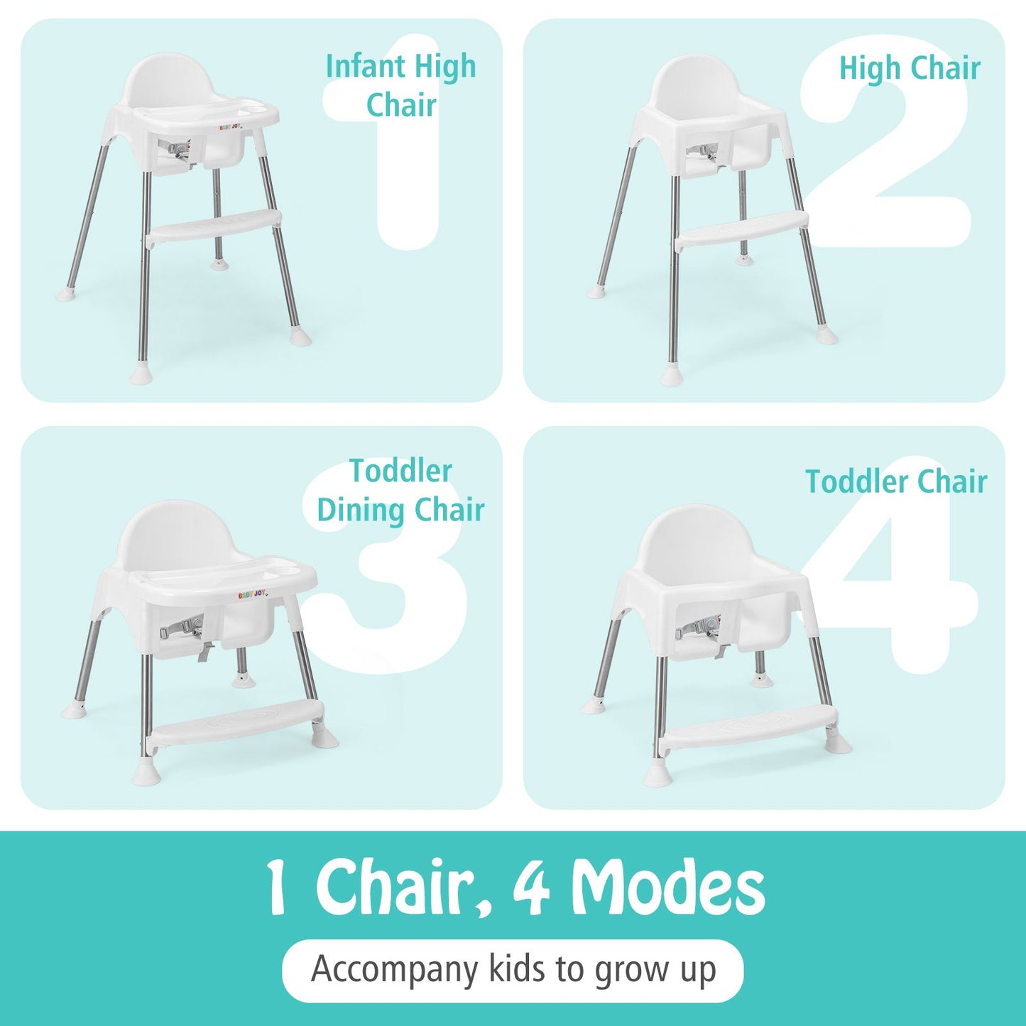 4 in 1 Adjustable Baby High Chair with Double Removable Tray