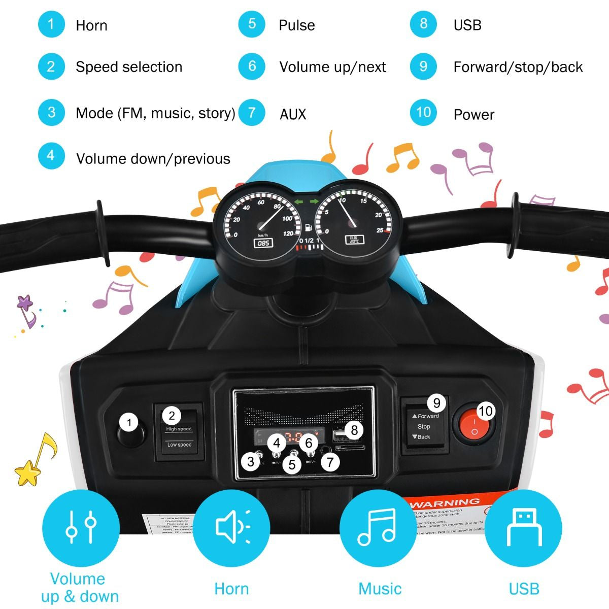 3 Wheels Kids Electric Motorbike with Music