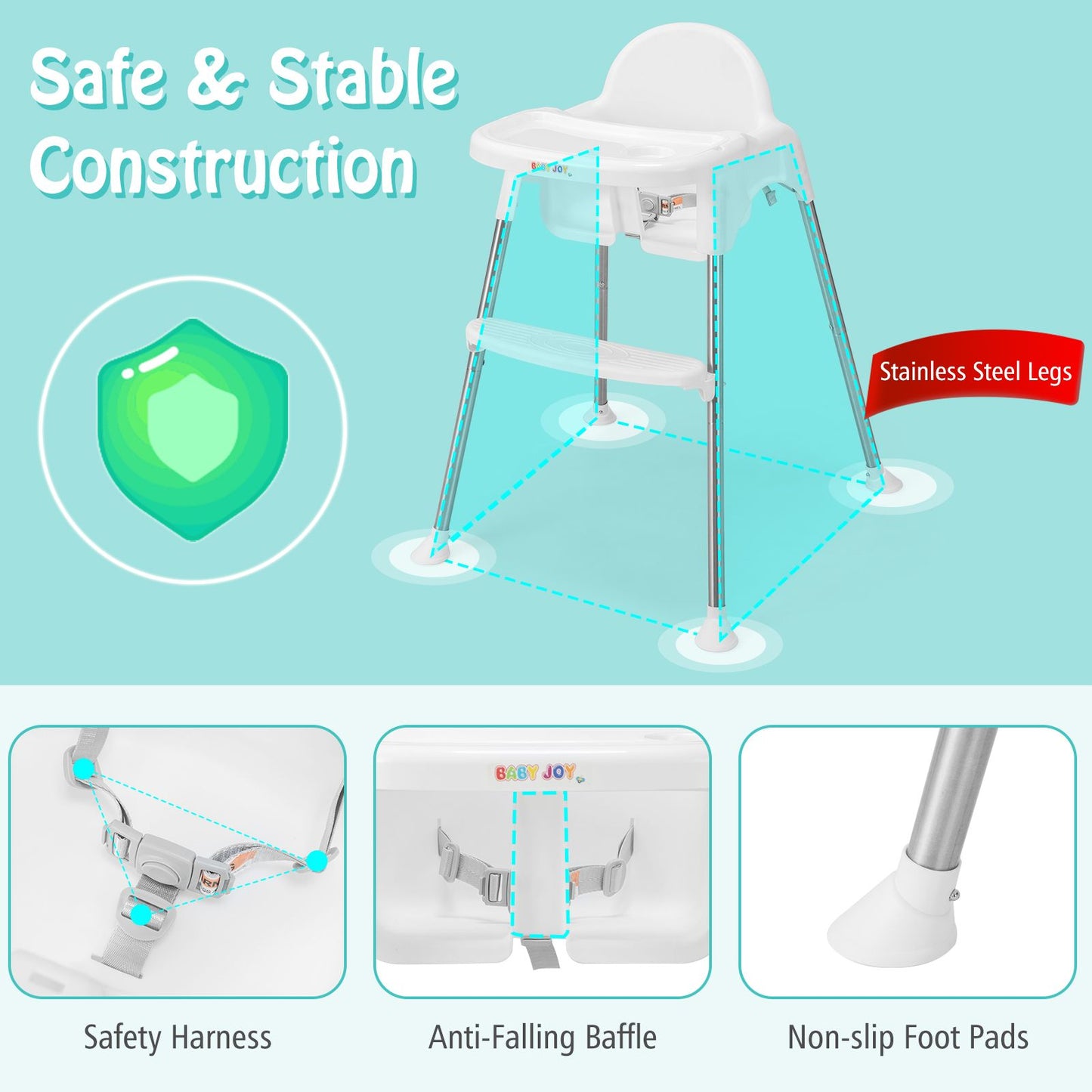 4 in 1 Adjustable Baby High Chair with Double Removable Tray