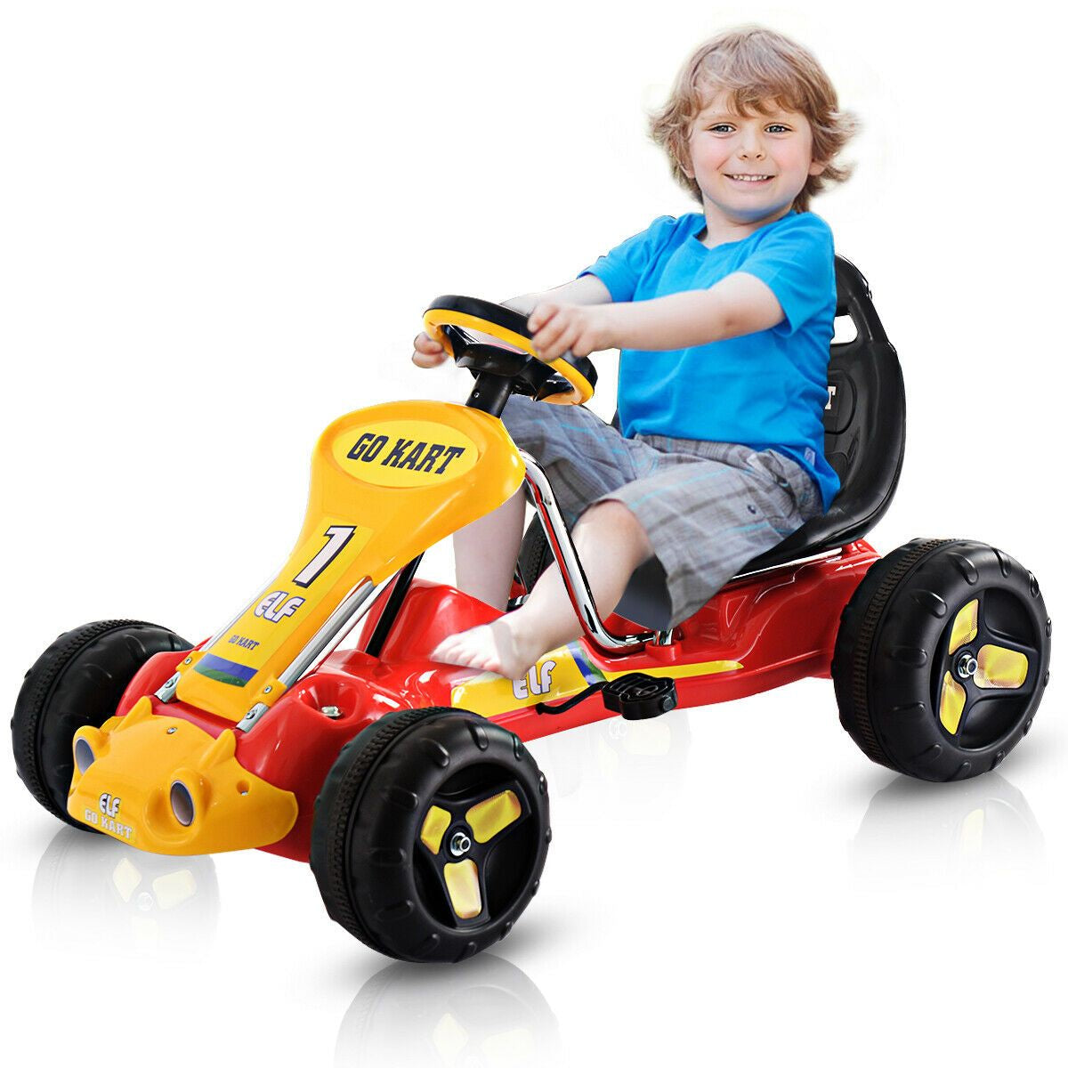 Kids Pedal Go Cart with Adjustable Seat and Non-Slip Wheels