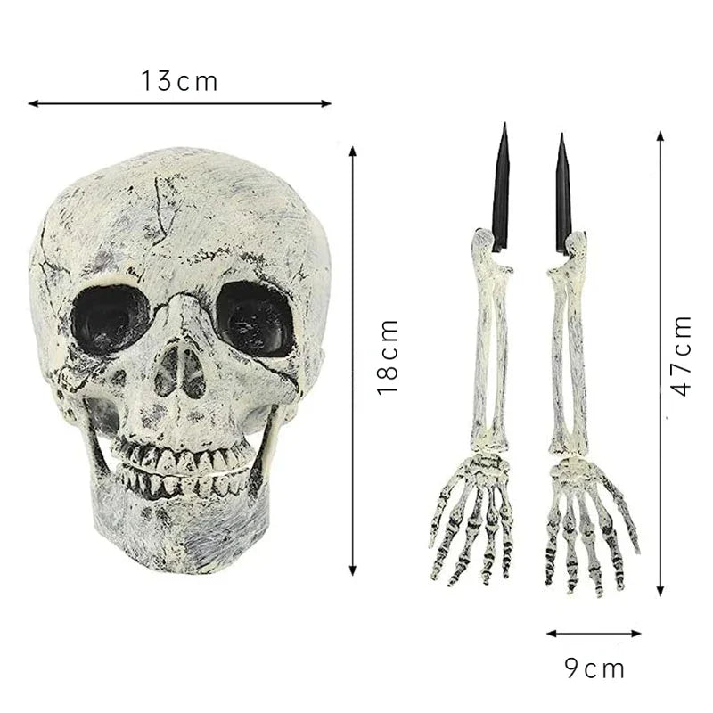 Halloween Skeleton Fake Skeleton Head and Hands Set Scary Skull Decors Halloween Party Haunted House Halloween Decoration