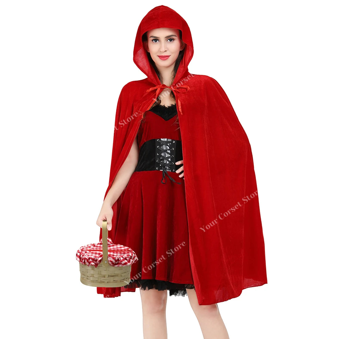 Cloak with Hood Halloween Little Red Riding Hood Costume for Women Vintage Velvet Cloak Cape with Hood Cosplay Halloween Costume