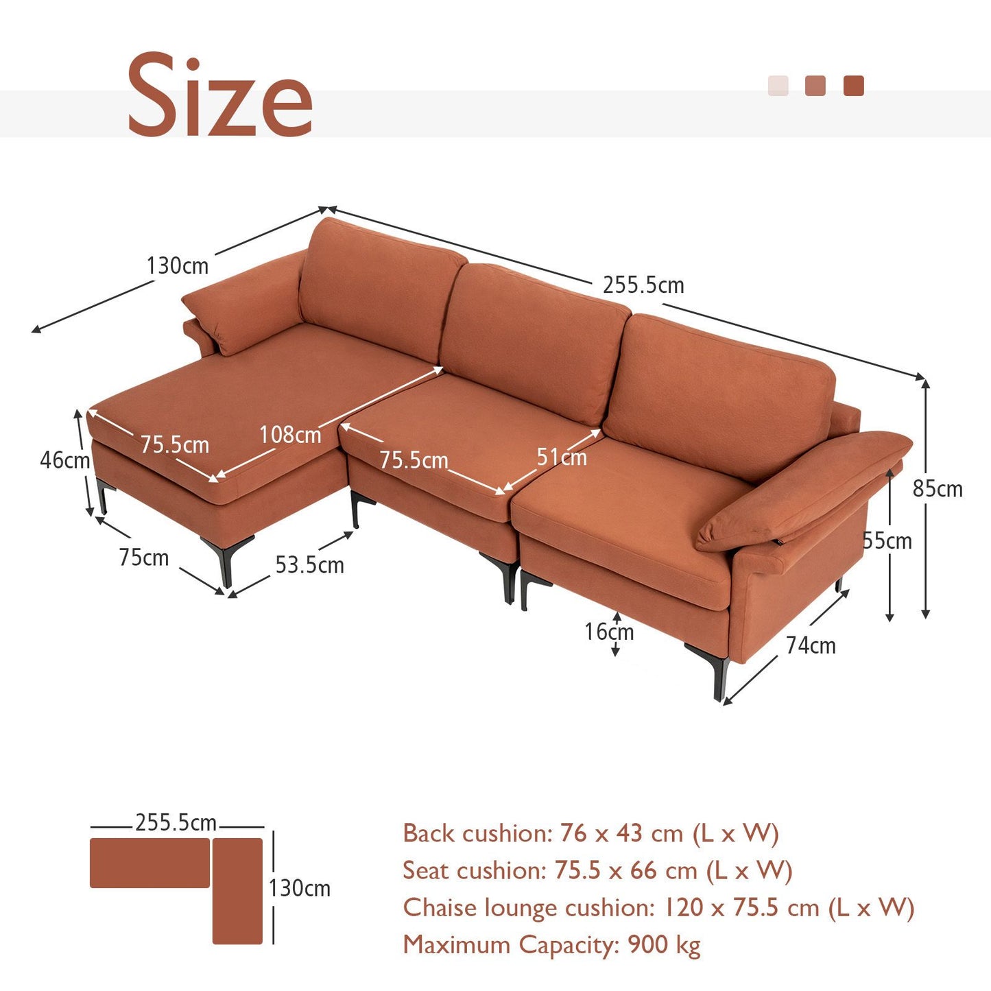 L-Shaped 3-Seat Upholstered Sectional Sofa