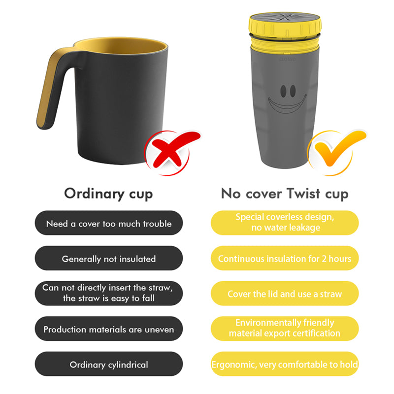 No Cover Twist Cup Travel Portable Cup Double Insulation Tumbler Straw Sippy Water Bottles Portable for Children Adults