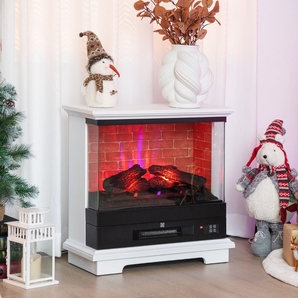 2000W Electric Fireplace Heater with 3-Level Vivid Flame