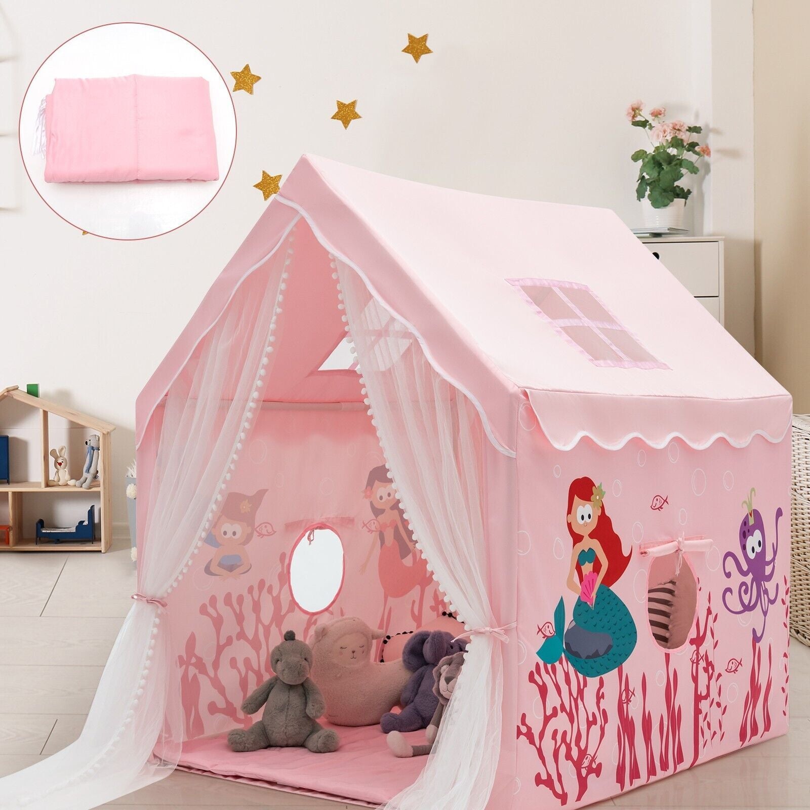 Kids Play Tent with Washable Mat and Windows