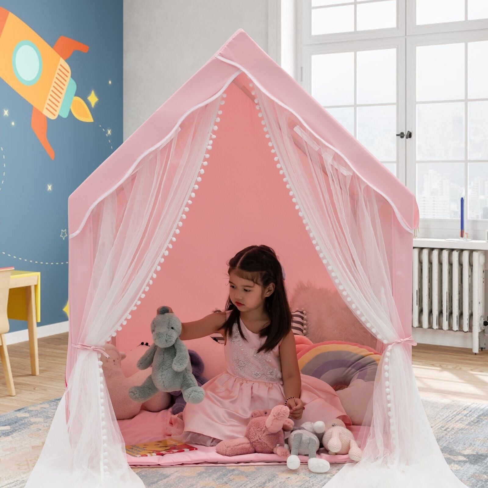 Kids Play Tent with Washable Mat and Windows