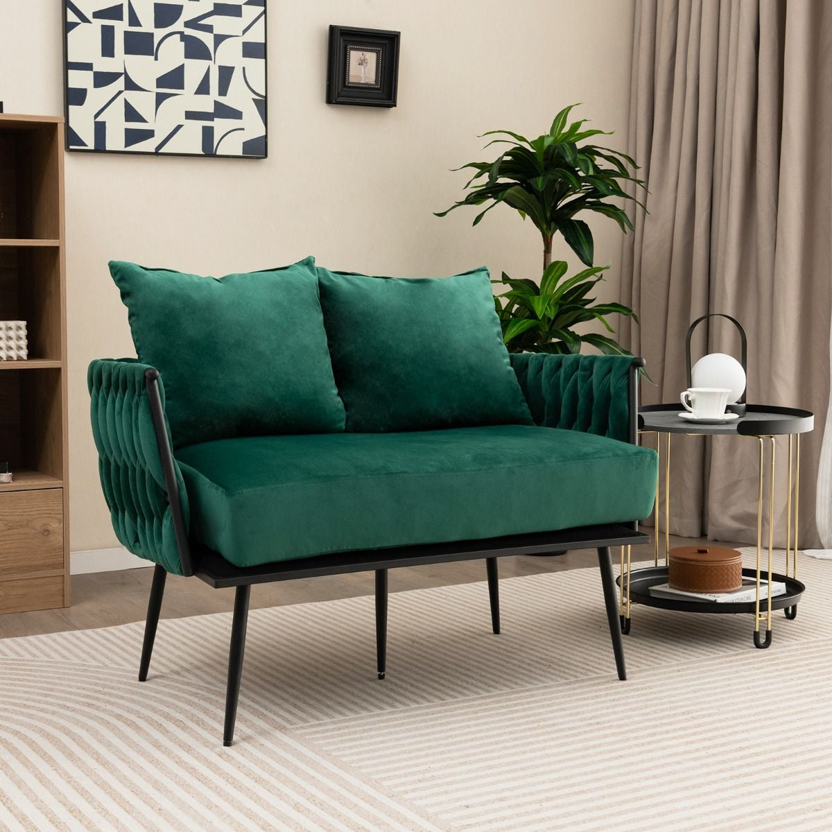 Modern Loveseat Sofa with Woven Back and Arms