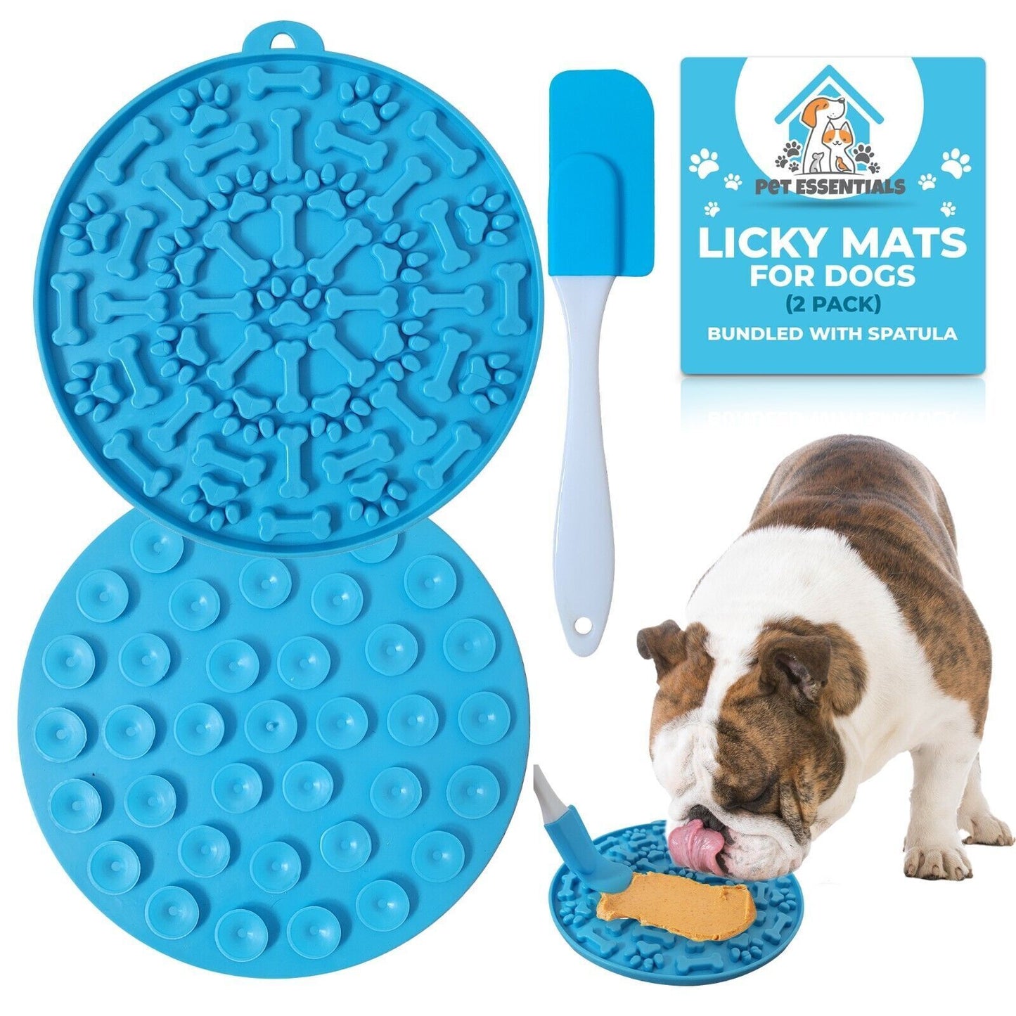 2Pk Licky Mat for Dogs Suction & Spatula Pet Cat Food Placemat Wall Lick Feeding