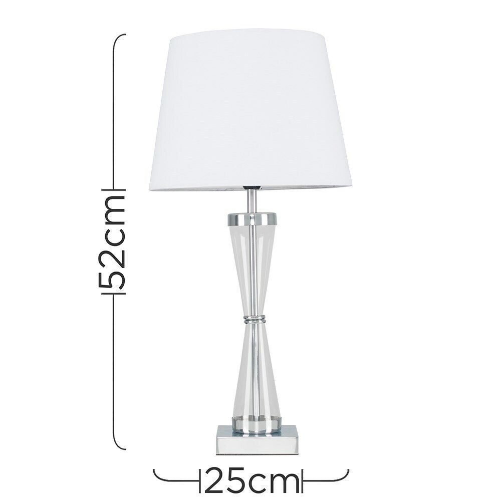 Modern Table Lamp Chrome Hourglass Light Fabric Lampshades LED Bulb