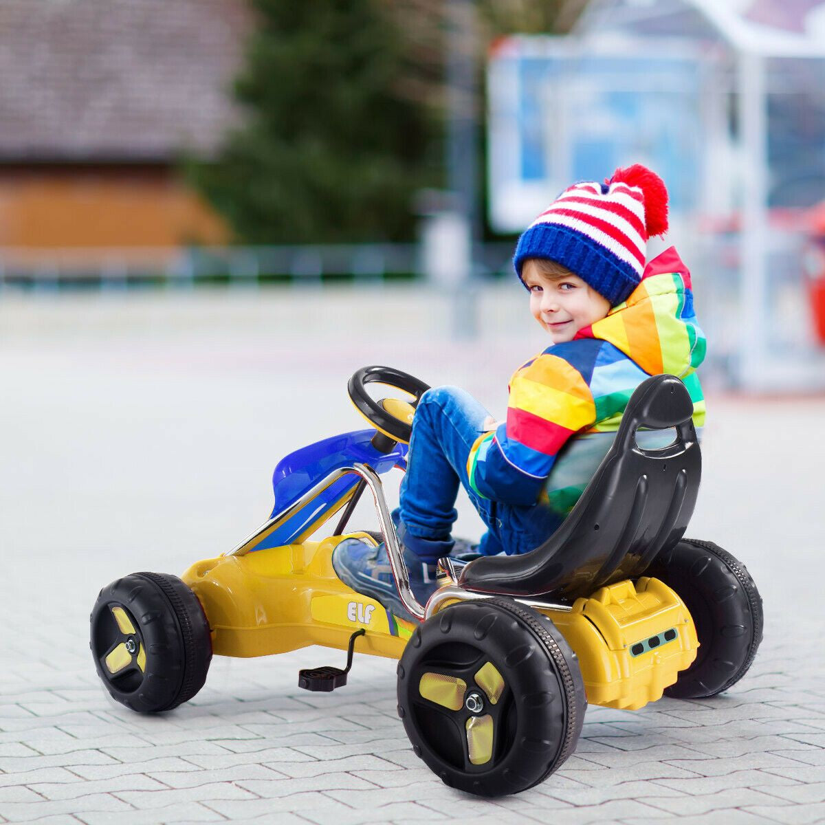 Kids Pedal Go Cart with Adjustable Seat and Non-Slip Wheels