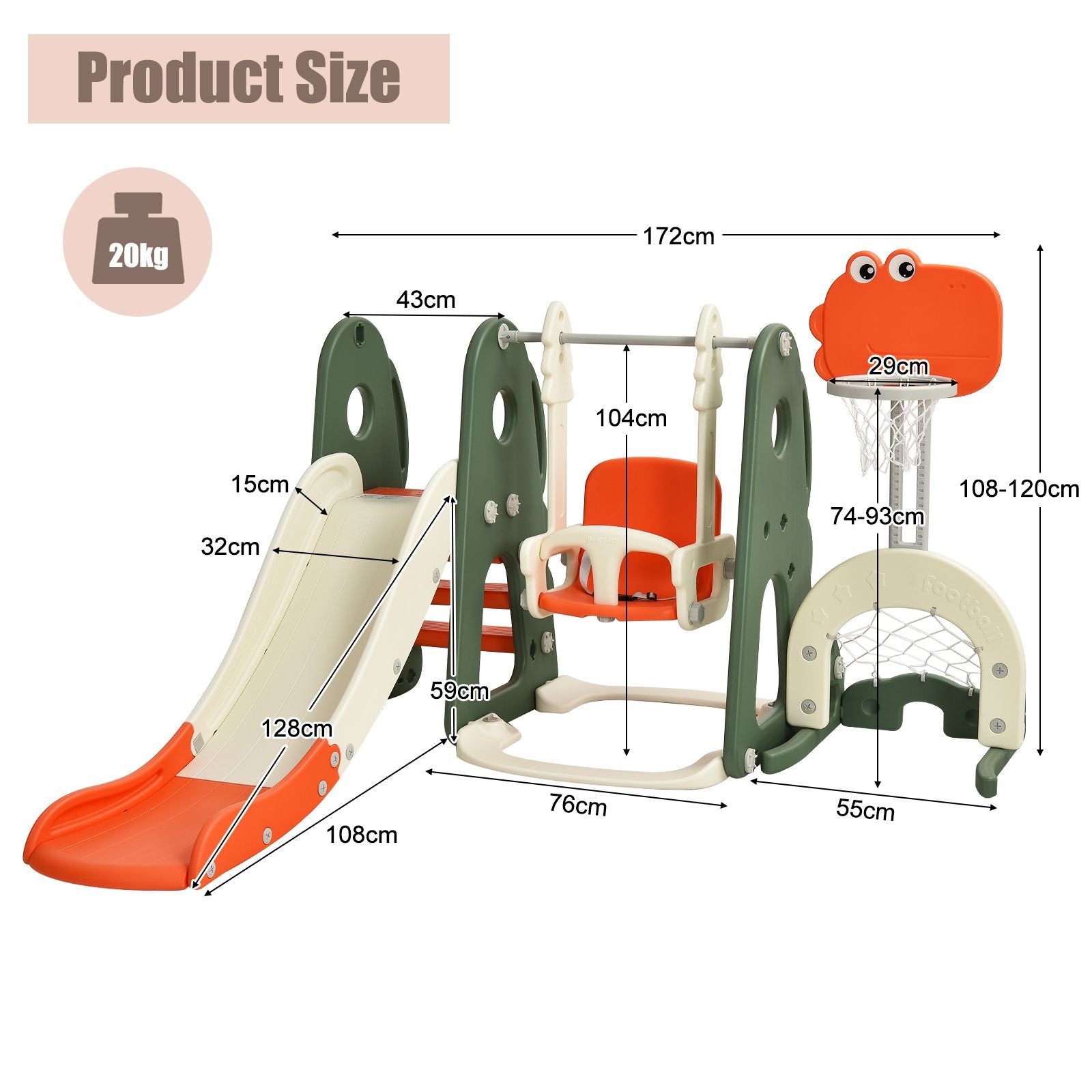 6 in 1 Toddler Slide and Swing Set with Adjustable Basketball Hoop for Indoor