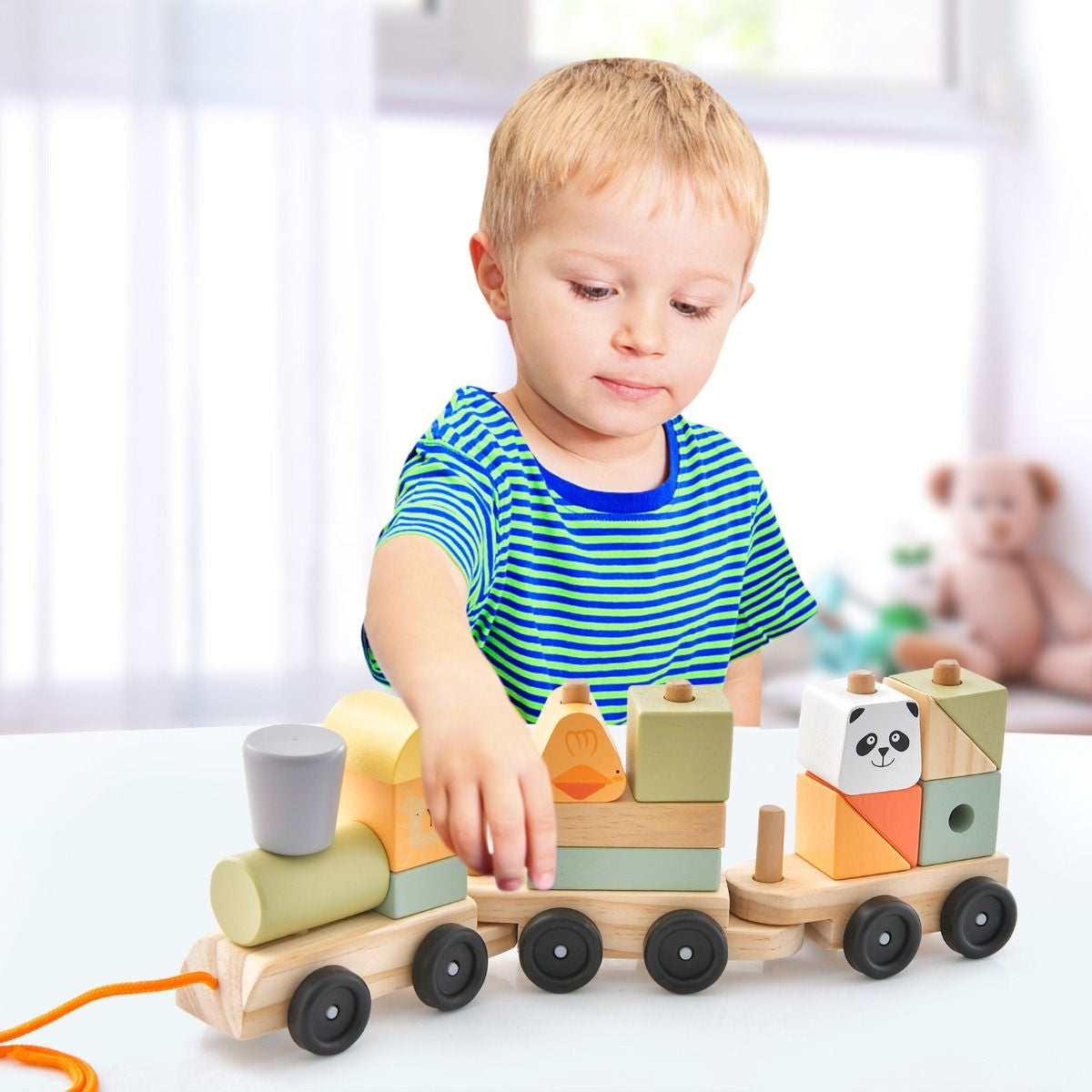 3-Section Toy Train with Stackable Building Blocks