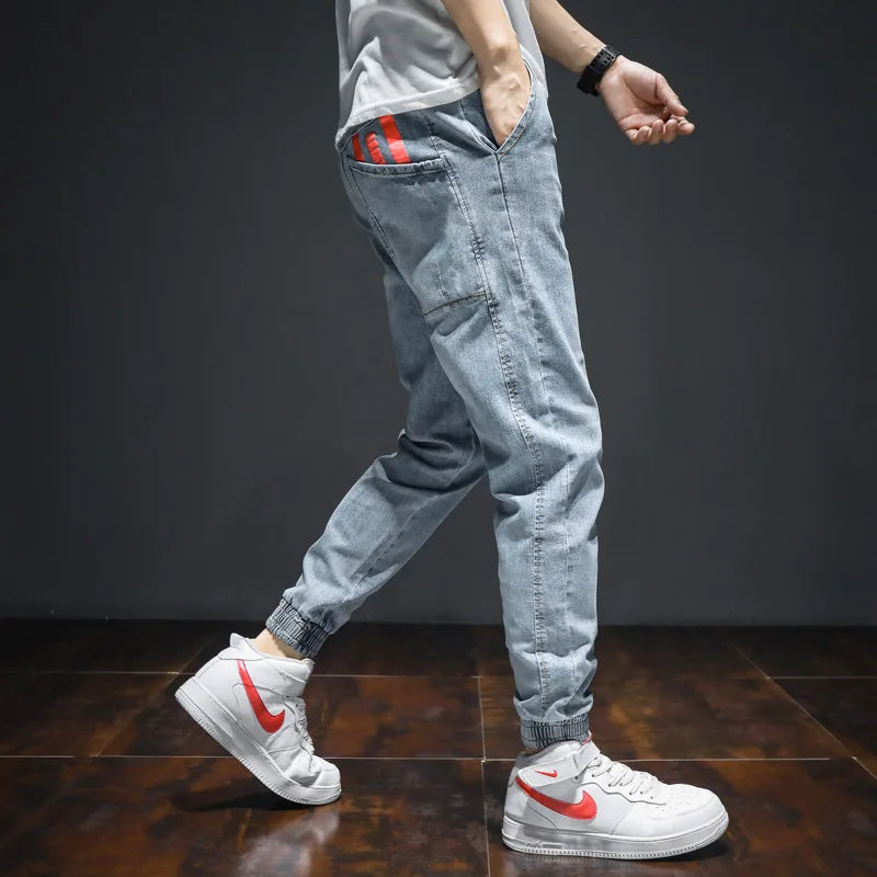 Fashion Streetwear Men Jeans Big Pocket Denim Cargo Pants Hip Hop Jeans Men Slack Bottom Joggers Pants Hombre Harem Trousers 7XL