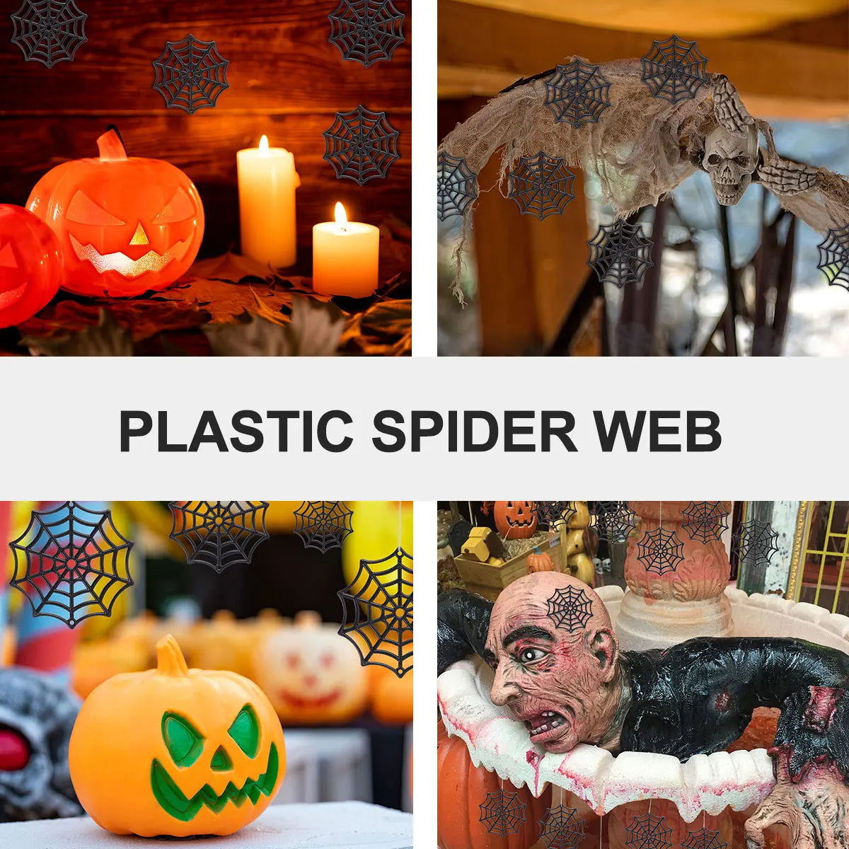 50Pcs Plastic Cobweb Halloween Spider Web Holiday Accessories for Halloween Decoration Black Halloween Cobweb Decorations