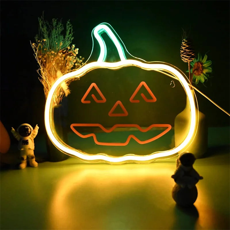 Halloween Pumbkin Neon Sign Light Table Lamp USB Halloween Pumpkin Light Wall Decor Led Signs for Halloween Party Bar Home Decor