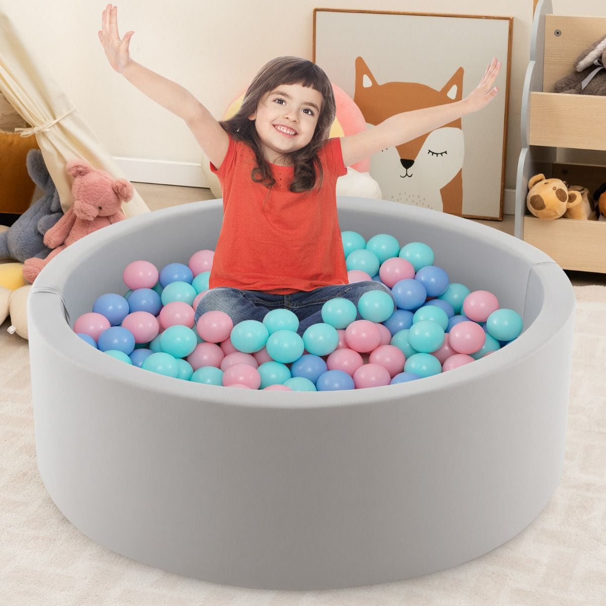 90 X 30Cm Soft round Ball Pool for Toddlers and Baby with 200 Ocean Balls and Storage Bag