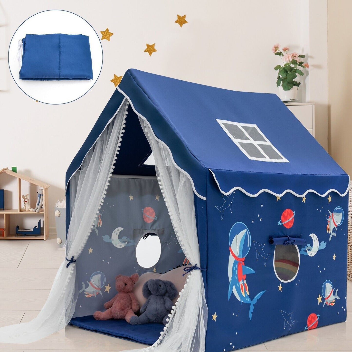 Kids Play Tent with Washable Mat and Windows