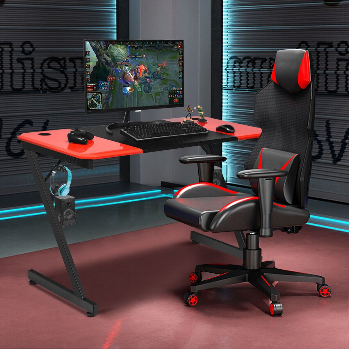 Z-Shaped Carbon Fiber Surface Gaming Desk