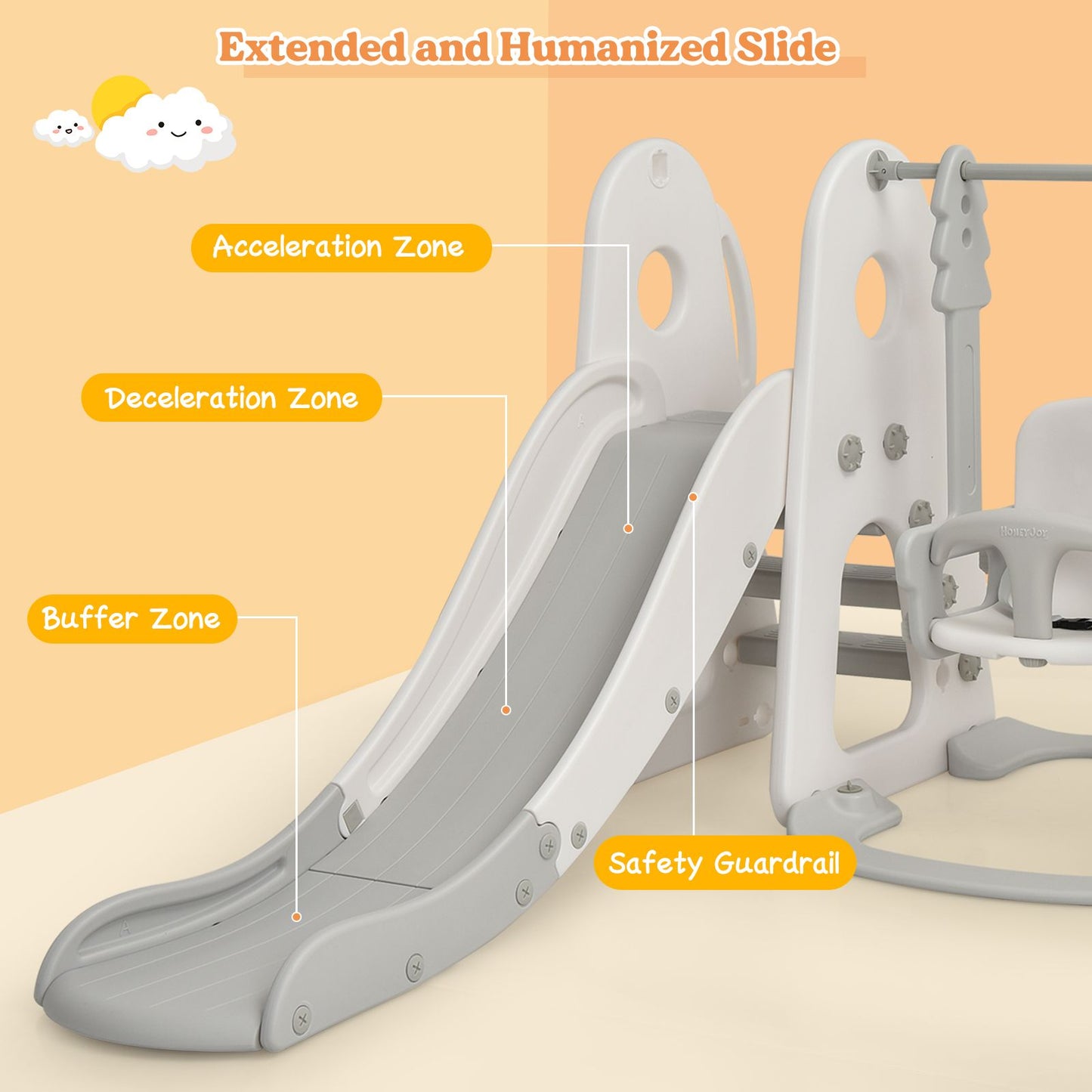 6 in 1 Toddler Slide and Swing Set with Adjustable Basketball Hoop for Indoor