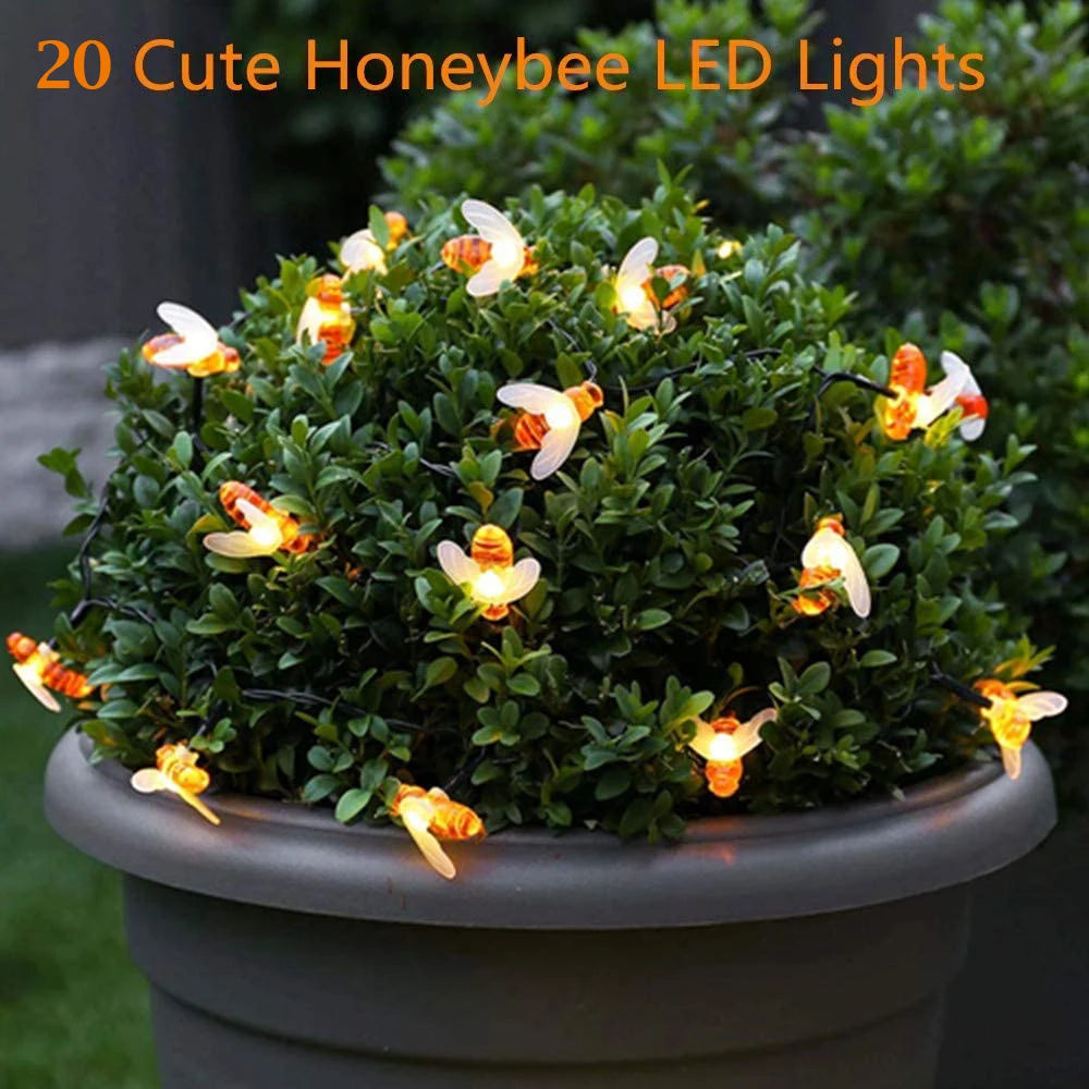 Solar Powered Garden Light 5M 20LED Honeybees Garland Sun LED String Lamp Outdoor Waterproof Sunlight for Fence Tree Decoration