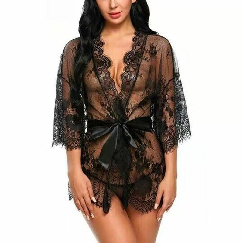 Women Sexy Gown Nightdress Lace Lingerie Sleepwear Ladies Wraps Dress Robe