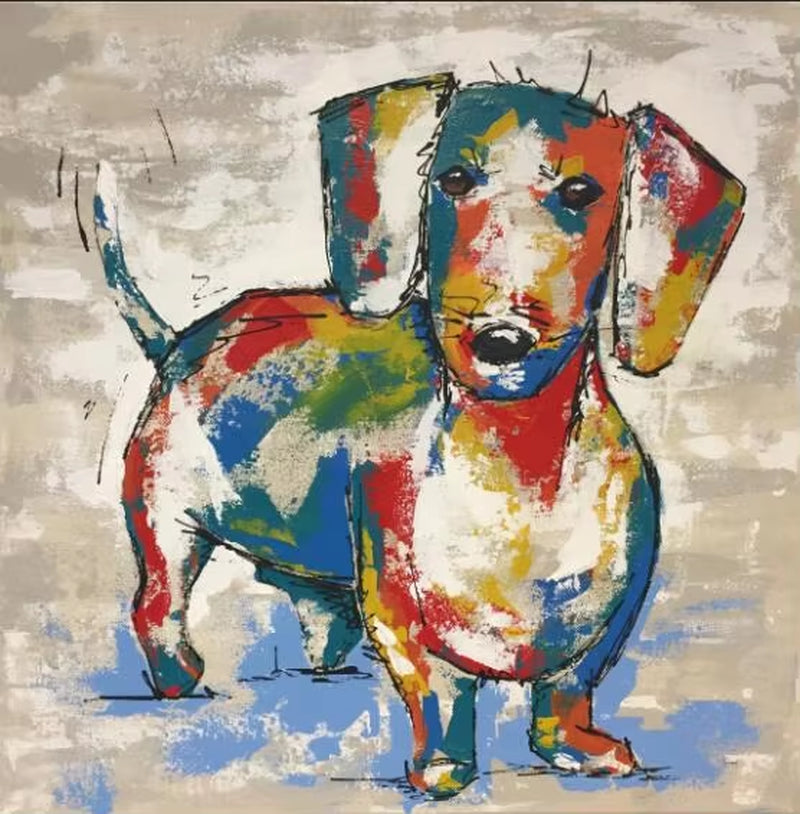 Dachshund Dog Canvas Paintings Abstract Dog Wall Art Poster and Print Graffiti Art Animal Wall Paintings for Kids Room Cuadros