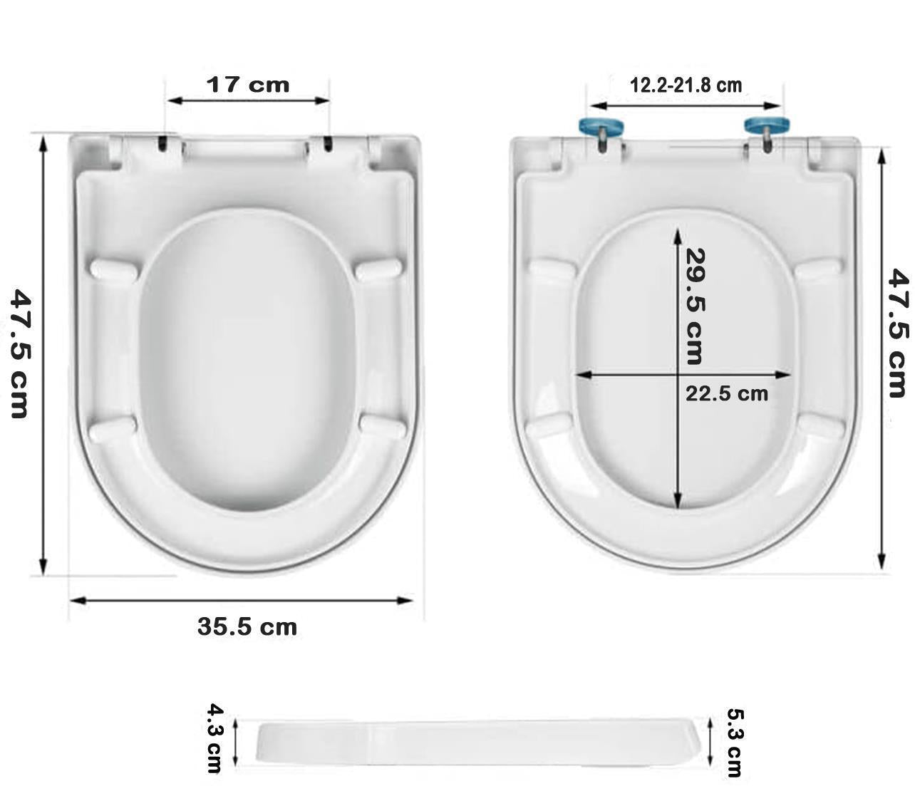 Toilet Seat Soft Close White Top D Shape Quick Release Fixing Hinges Bathroom UK