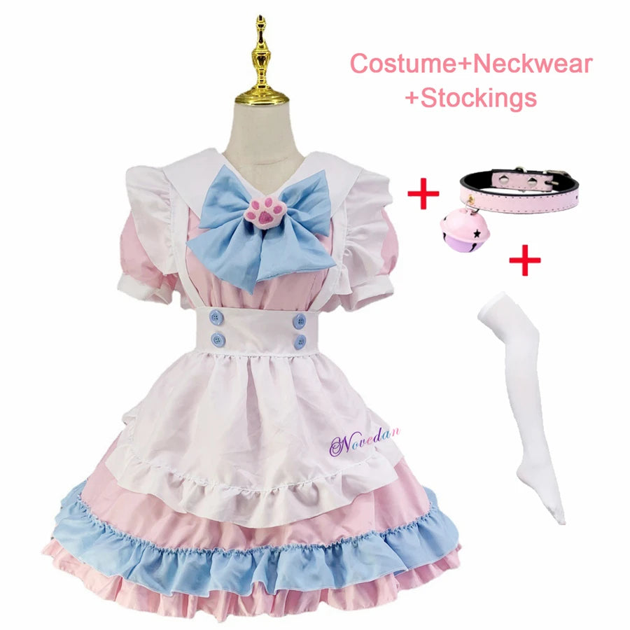 Anime Maid Outfit Cosplay Lolita Dress Kawaii Pink Maid Uniform Housekeeping plus Size Halloween Costume for Wonmen 4XL 5XL