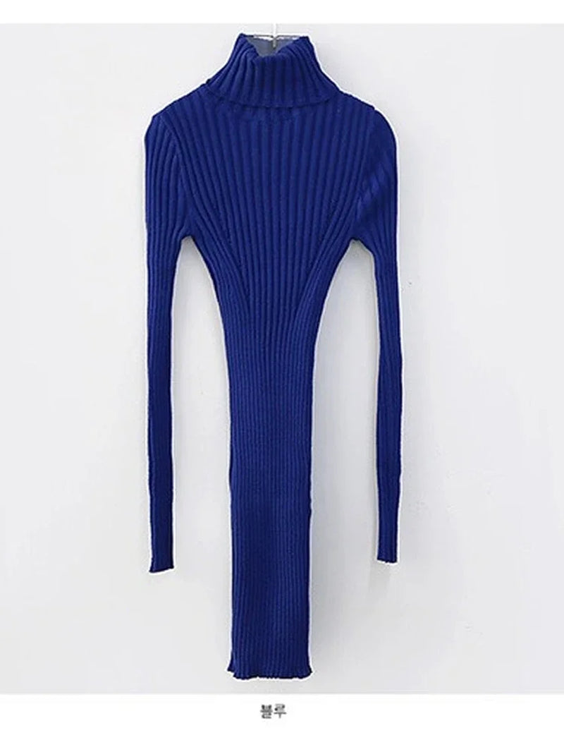 Winter Women Dress Bodycon Sweater Women Dress Long Sleeve Knitted Dresses Maxi Vintage Oversize Dresses Knitting Fall Blue