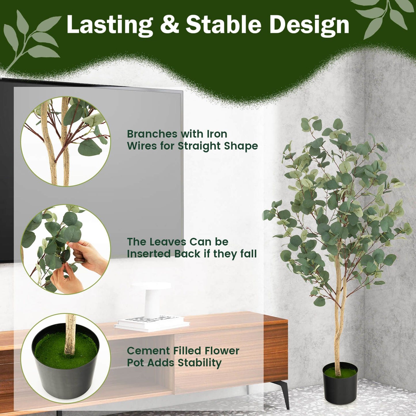 1.4/1.65 M Artificial Eucalyptus Tree with Silver Dollar Leaves