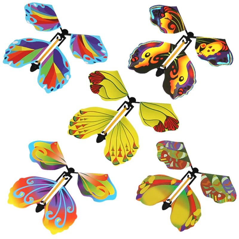 10PCS Magic Flying Butterfly Wind up Toys Rubber Band Powered Romantic for Surprise Wedding Birthday