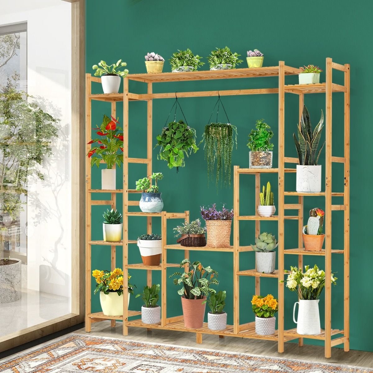 9-Tier Large Plant Shelf Bamboo Crisscross Plant Holder