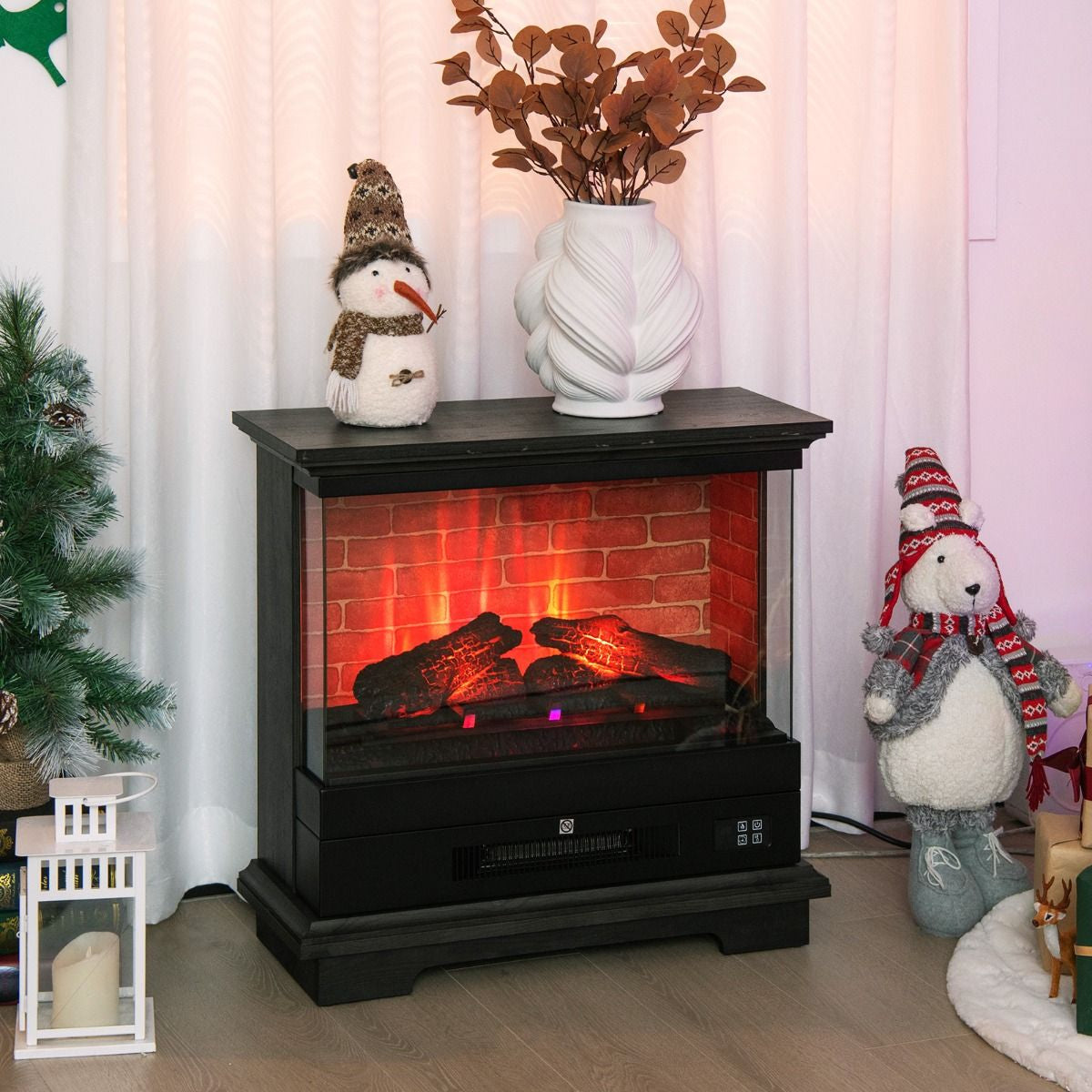 2000W Electric Fireplace Heater with 3-Level Vivid Flame