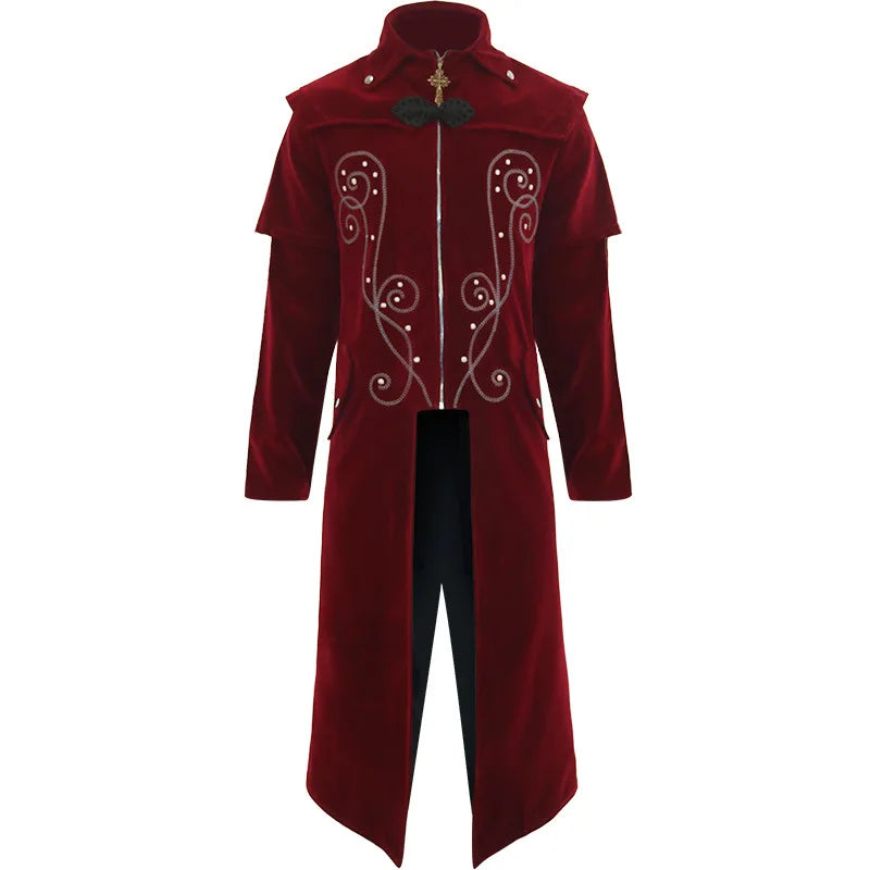 Mens Steampunk Vintage Tailcoat Jacket Gothic Victorian Frock Coat Uniform Medieval Retro Jackets Men Halloween Cosplay Costume