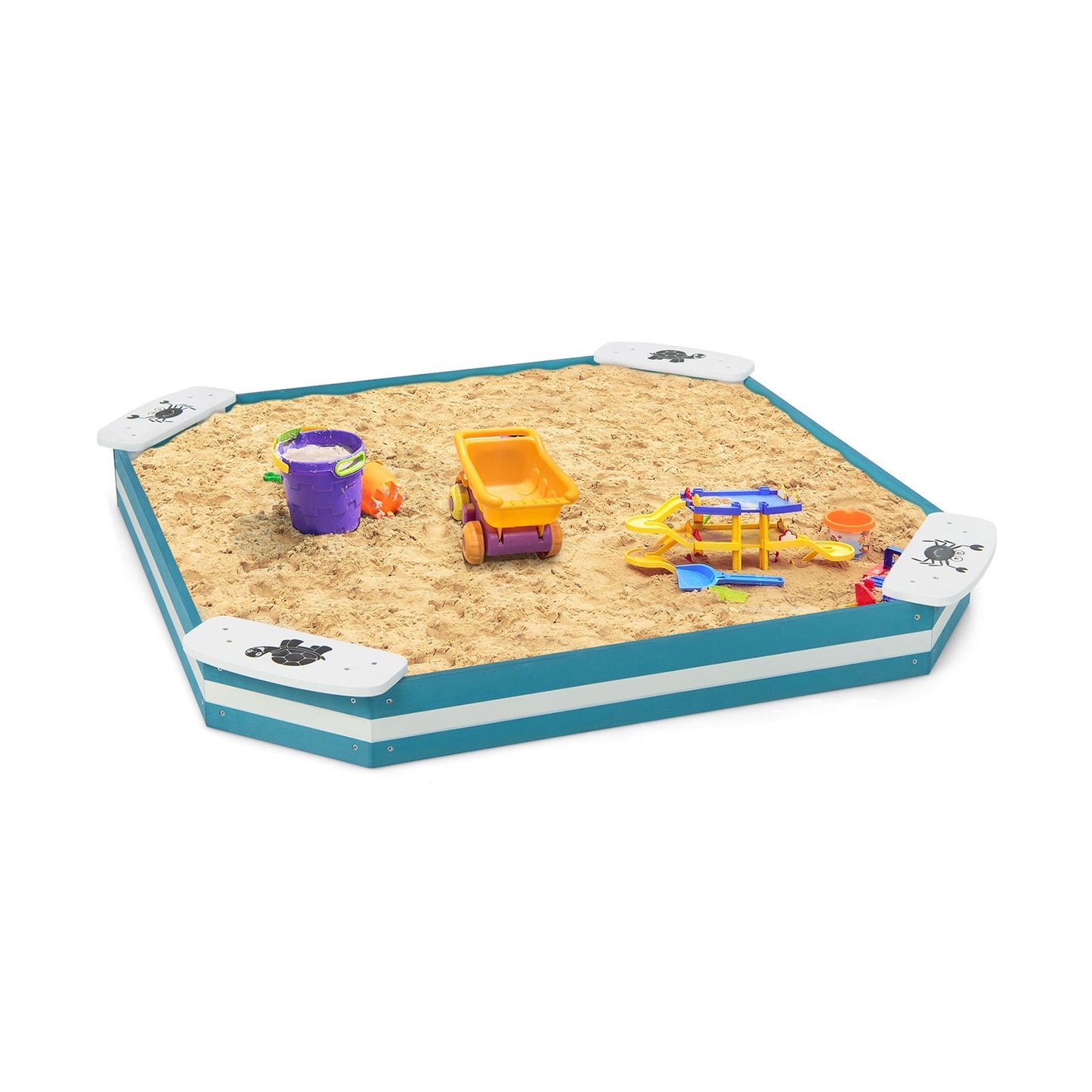 Kids Wooden Sandbox with 4 Built-In Seats for Backyard Sand Play