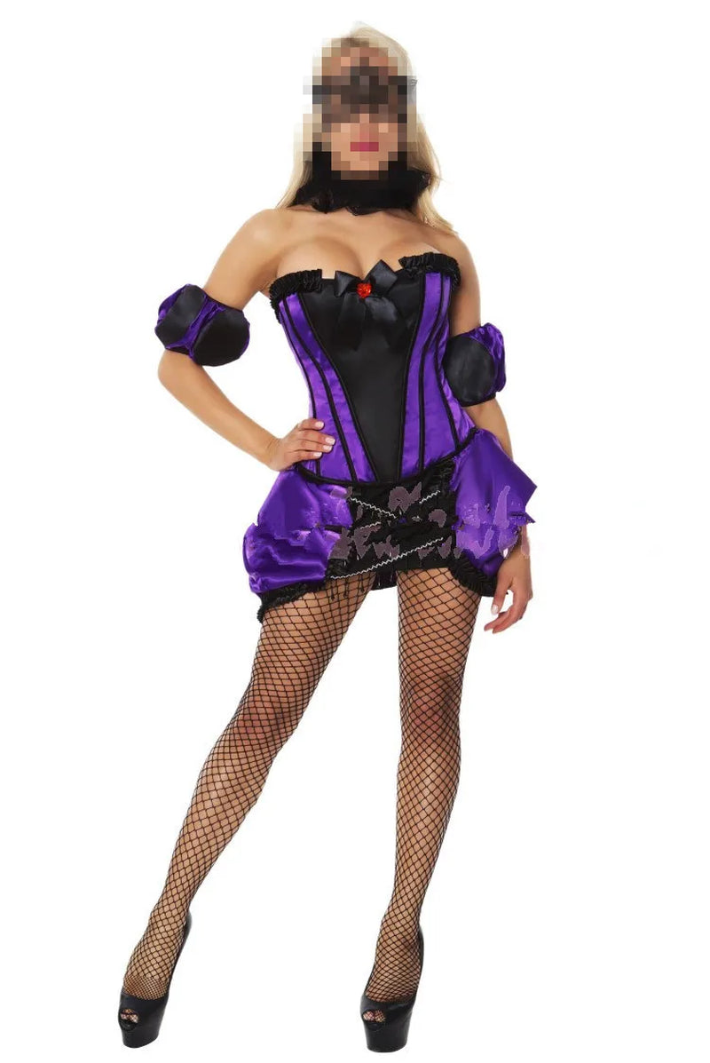 Ladies Adult Burlesque Dancer Purple Fancy Dress Costume Cabaret Halloween Costume for Women