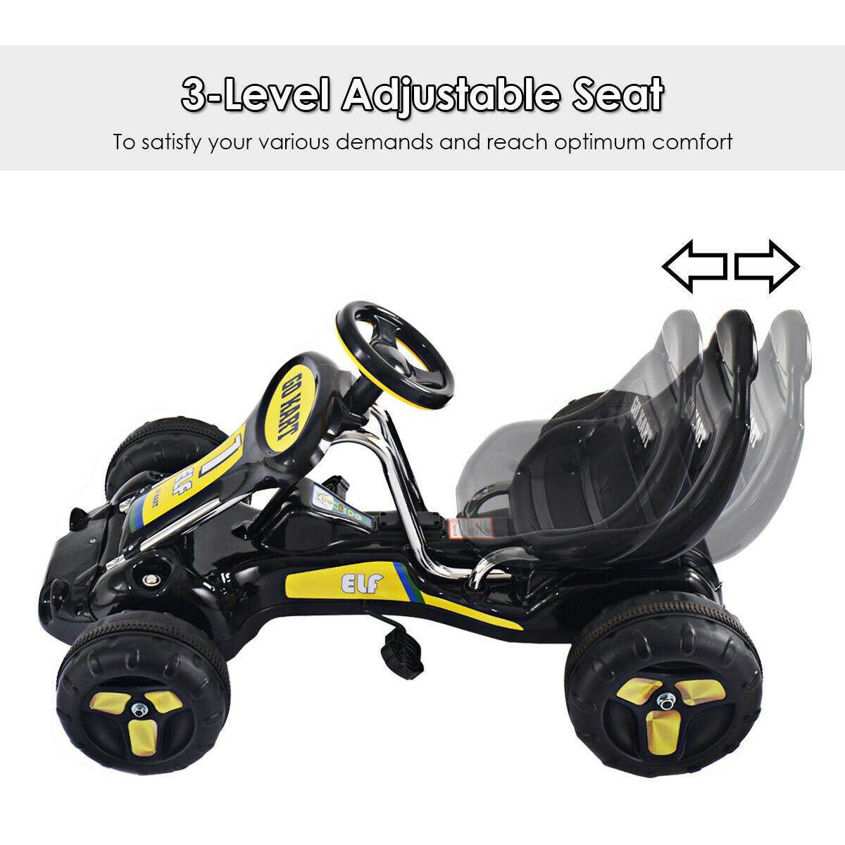 Kids Pedal Go Cart with Adjustable Seat and Non-Slip Wheels