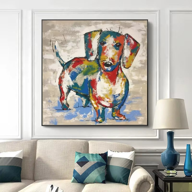 Dachshund Dog Canvas Paintings Abstract Dog Wall Art Poster and Print Graffiti Art Animal Wall Paintings for Kids Room Cuadros