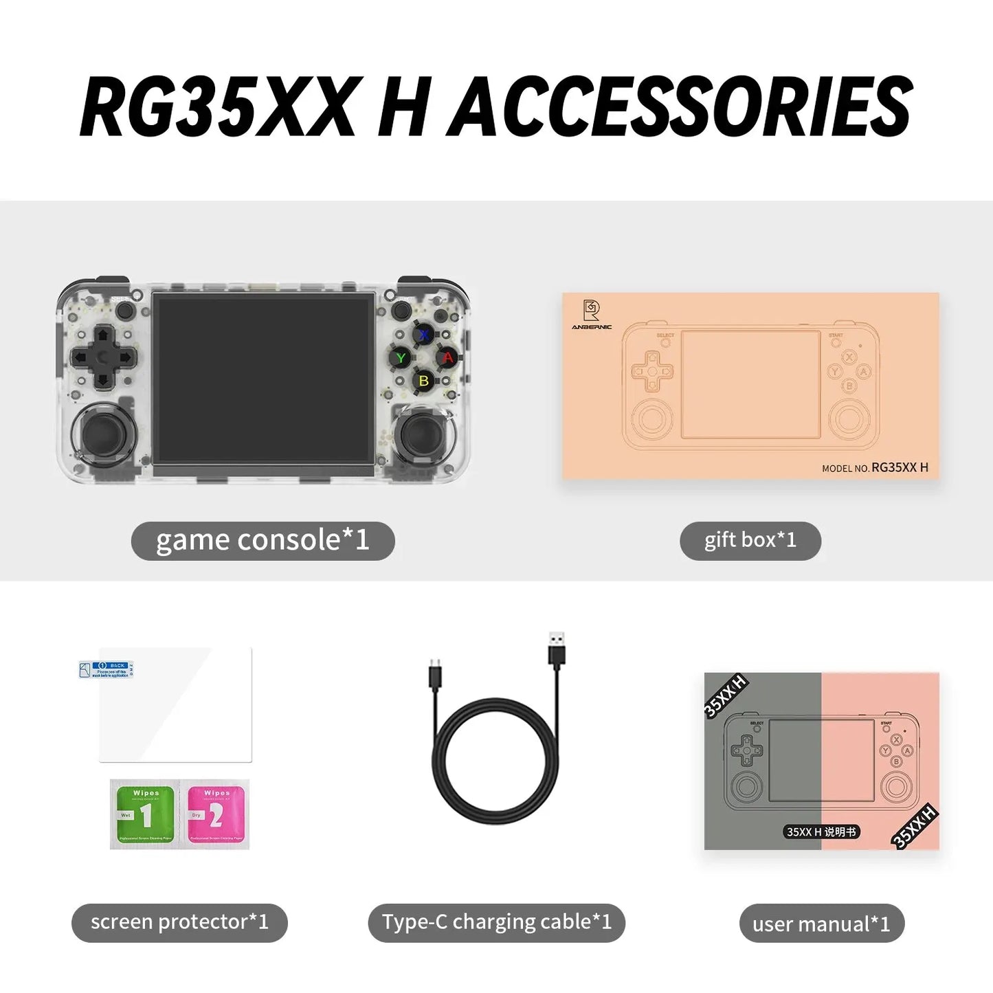 RG35XX H Handheld Game Console Linux 3.5 Inch IPS Screen H700 Retro Video Games Player 3300Mah 64G 5528 Classic Games