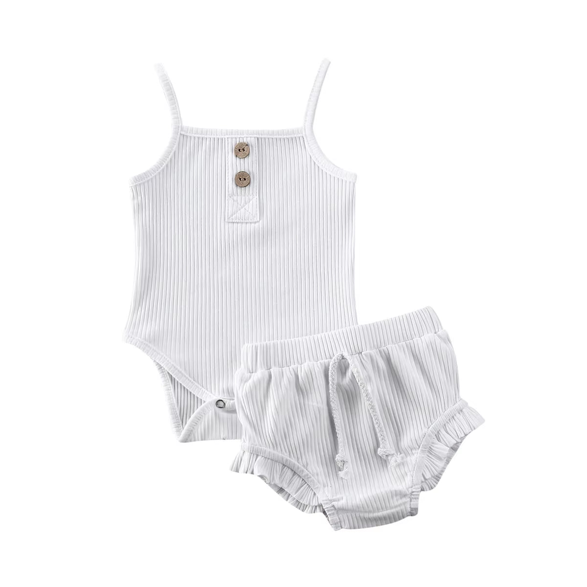 2020 Summer Newborn Baby Clothes Baby Girl Boy Knitted Sets Solid Cotton 2Pcs Sling Camis Tops Shorts Outfits Baby Clothes 0-24M