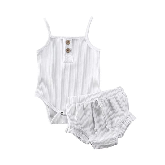 2020 Summer Newborn Baby Clothes Baby Girl Boy Knitted Sets Solid Cotton 2Pcs Sling Camis Tops Shorts Outfits Baby Clothes 0-24M