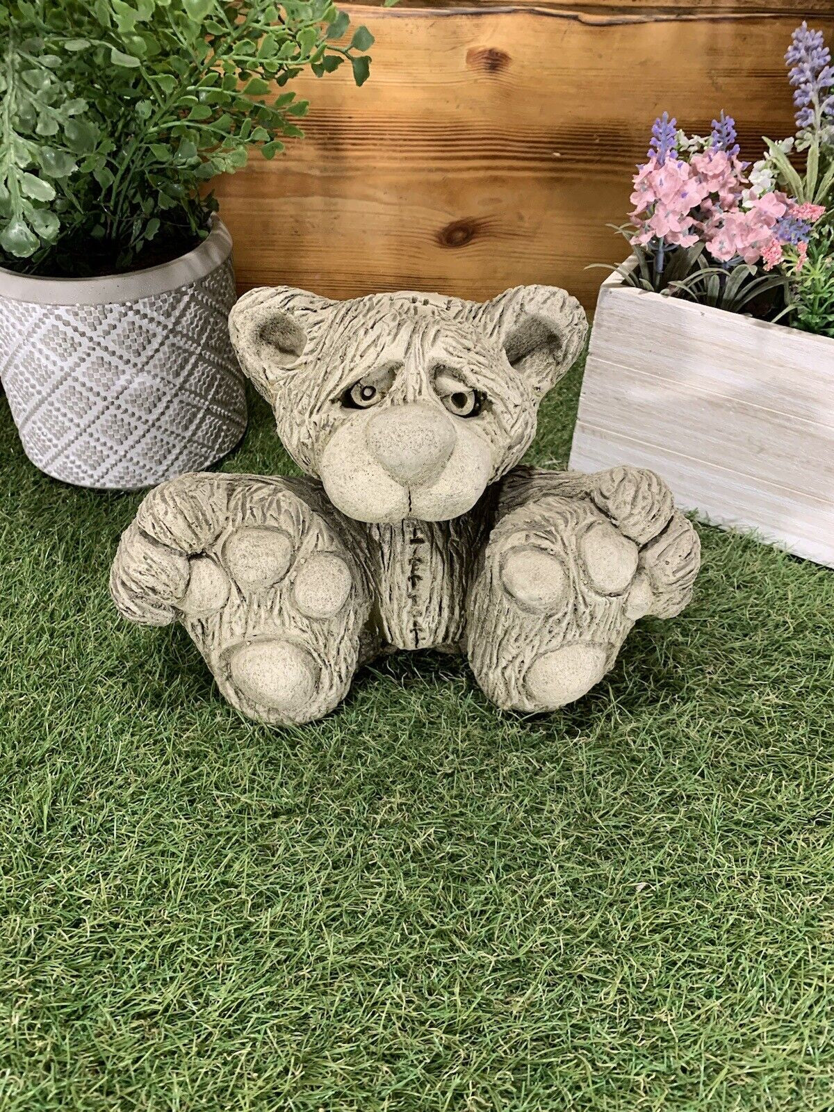 STONE GARDEN CUTE TEDDY BEAR DETAILED CONCRETE GARDEN ORNAMENT